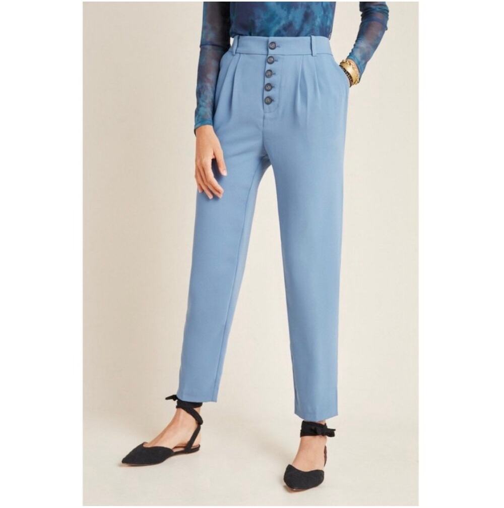 Anthropologie Pants Womens 10 Blue Sasha Pleated Button Fly Trouser Classic New